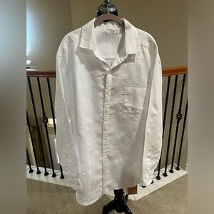 Caribbean White Textured LONG SLEEVE BUTTON DOWN Shirt LINEN COTTON BLEND SZ XLT